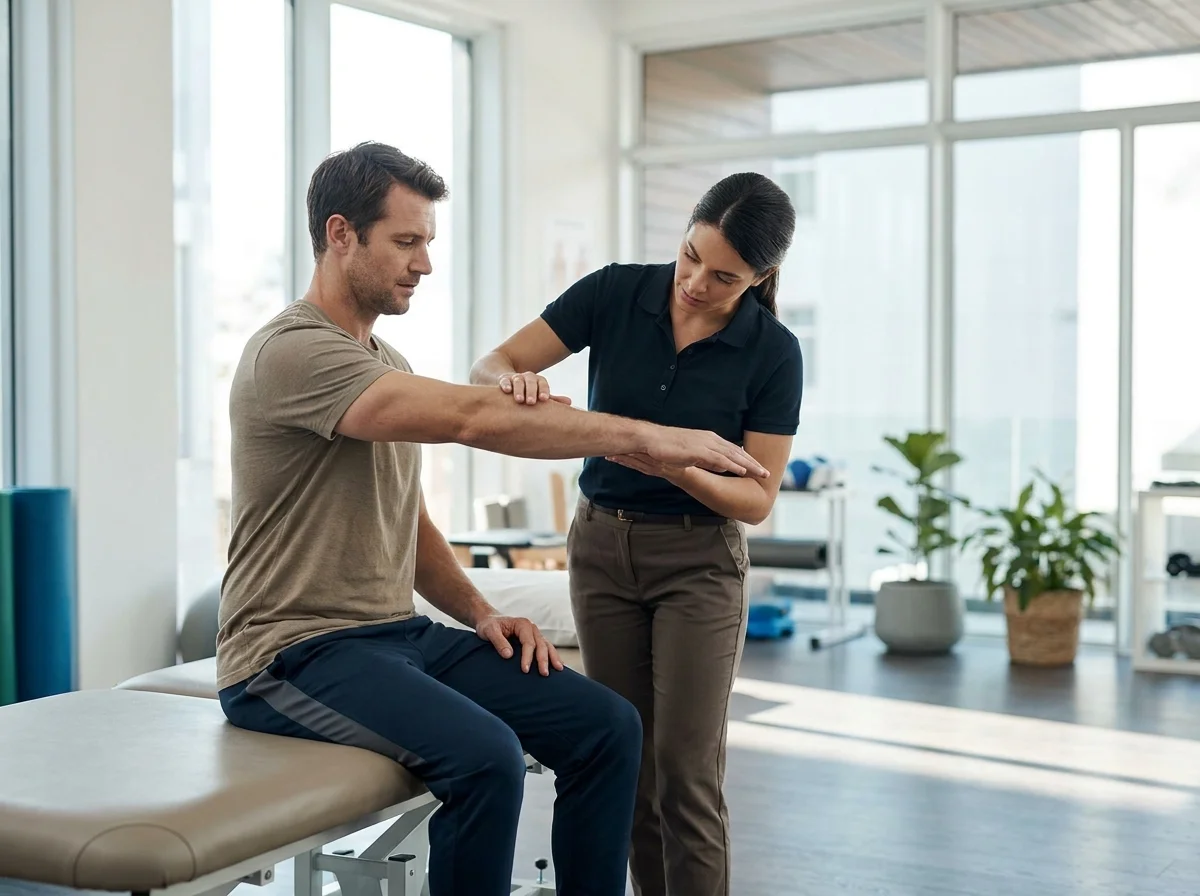 KCM Clinic recovery from spine surgery physical therapy session in a clinical setting