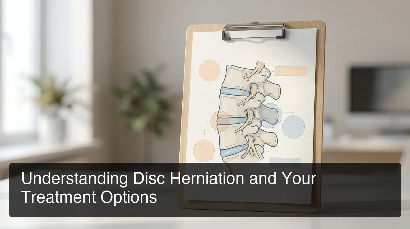 KCM Clinic slipped disk treatment showing lumbar spine anatomy and disc herniation location